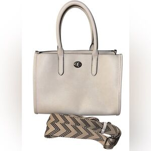 Rae Dunn Cream Satchel with Turnlock Closure